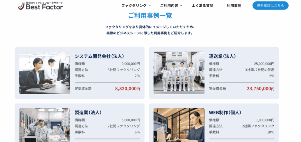 ベストファクター 利用事例 業種一覧
