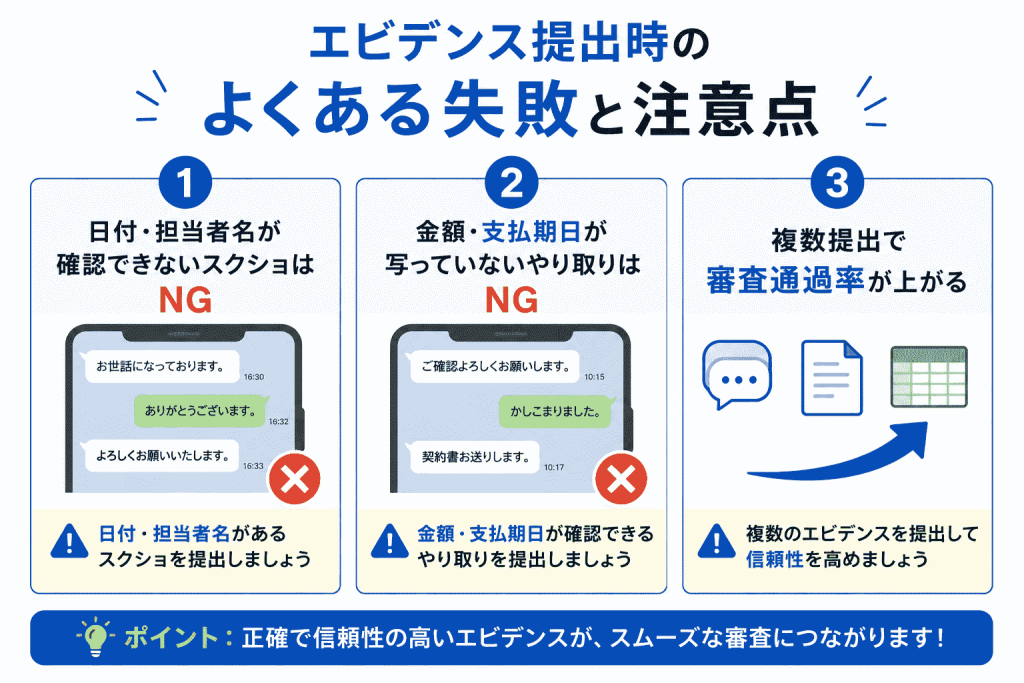 エビデンス提出時のよくある失敗と注意点
