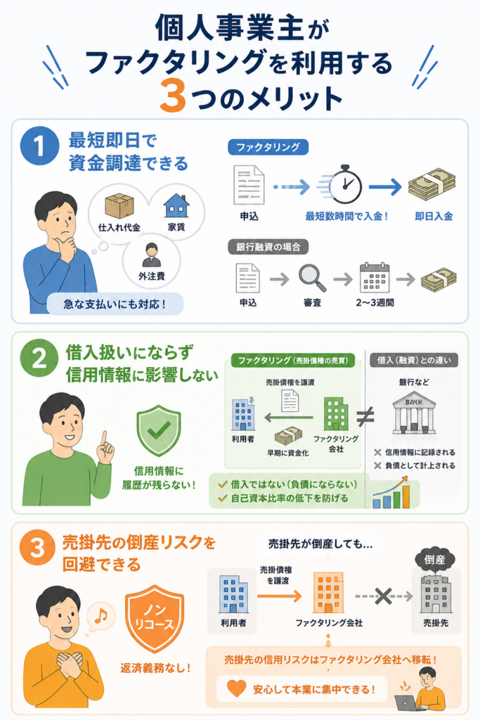 個人事業主がファクタリングを利用する3つのメリット