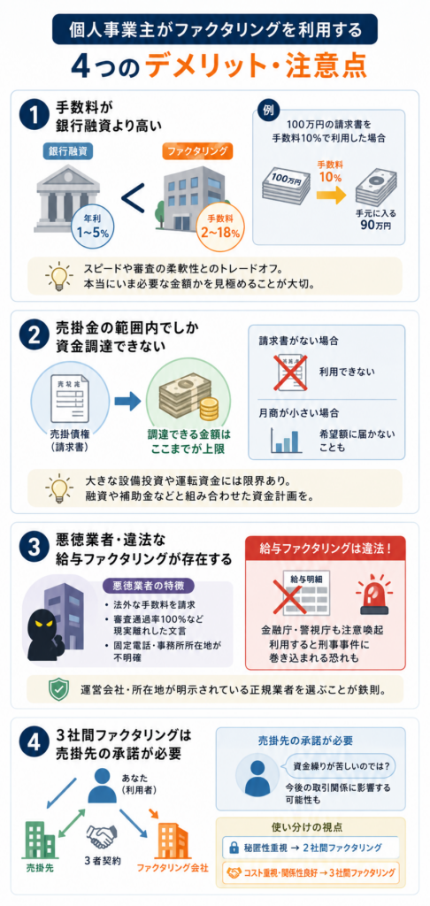 個人事業主がファクタリングを利用する4つのデメリット・注意点