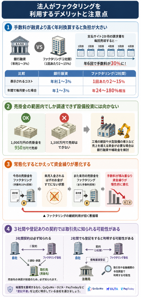 法人がファクタリングを利用するデメリットと注意点