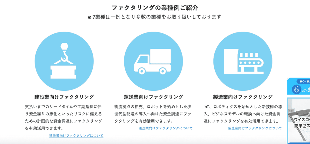 ワイズコーポレーション　対応業種一覧